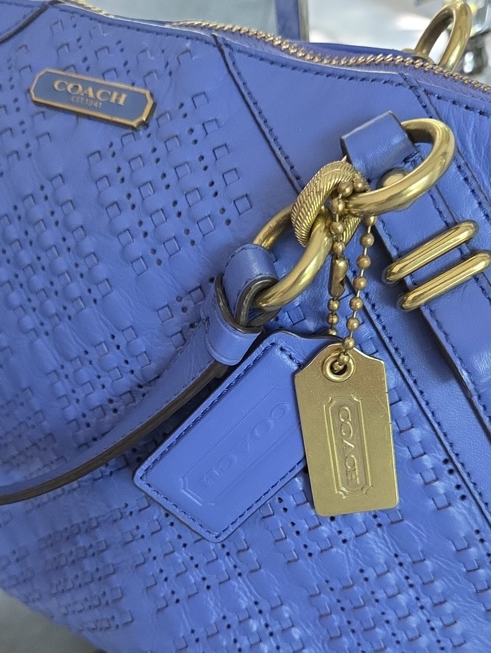 COACH Carolina Blue 2012 Madison Sophia Woven Leather Shoulder Bag - Picture 4 of 16